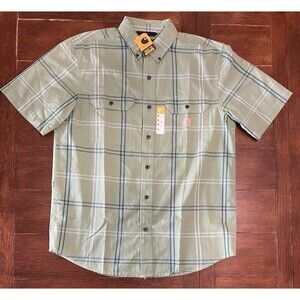Carhartt Shirt Mens M Green Plaid Loose Fit Midweight Short Sleeve TW4625-M New